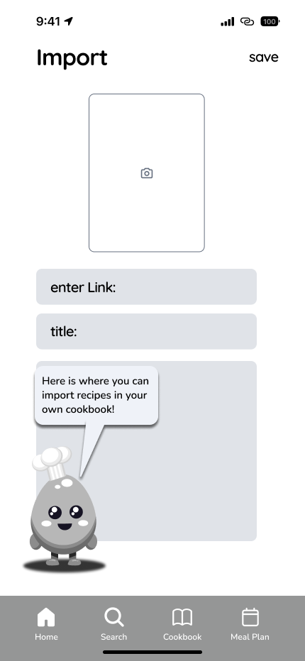 Import recipes wireframe