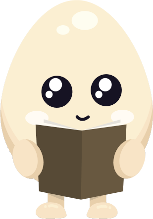 Nom-Nom mascot reading a book