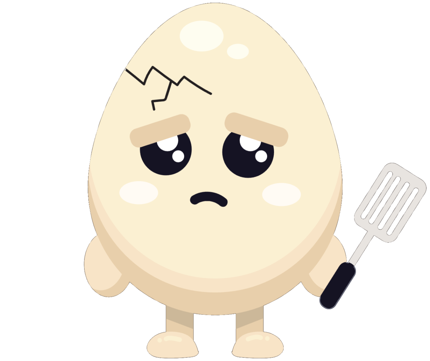 Nom-Nom mascot, a cracked egg holding a spatula