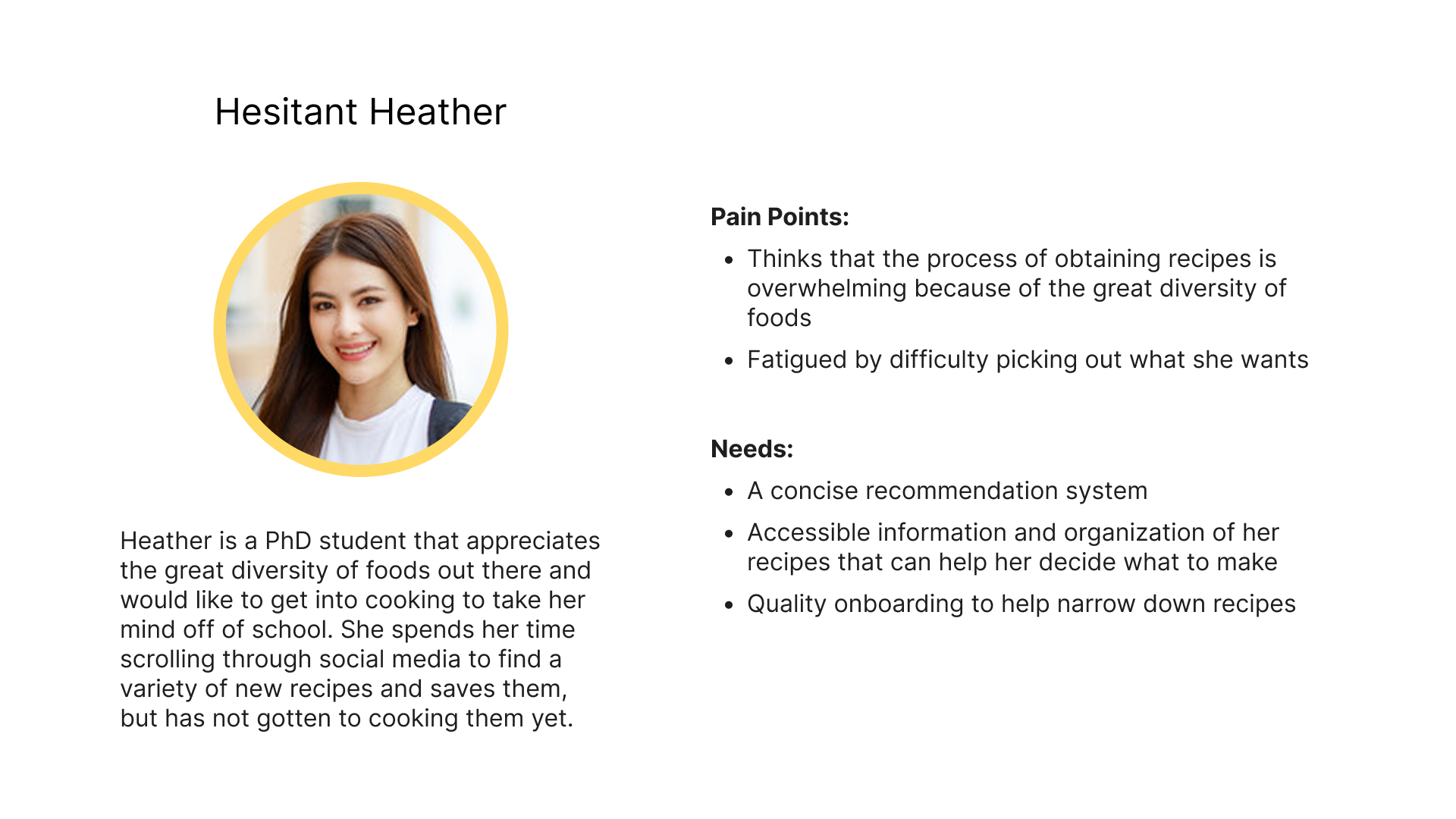 Hesitant Heather persona: pain points and needs