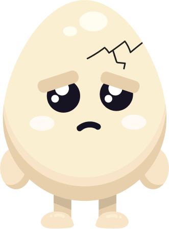 Nom-Nom mascot as a cracked, worried egg