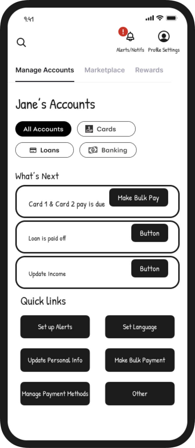 Concise account overview concept &mdash; filtered accounts view